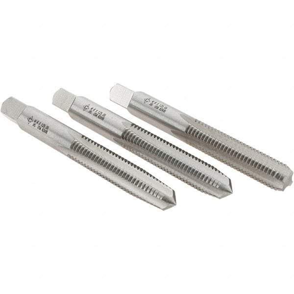 Cle-Line - M8x1.25 Metric, 4 Flute, Bottoming, Plug & Taper, Bright Finish, High Speed Steel Tap Set - Right Hand Cut, 2-23/32" OAL, 1-1/8" Thread Length, Series 0404 - A1 Tooling