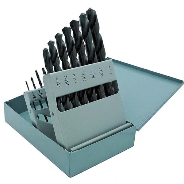 Cle-Force - 1/16 to 1/2", 118° Point, Oxide Finish, High Speed Steel Jobber Length Drill Bit Set - A1 Tooling