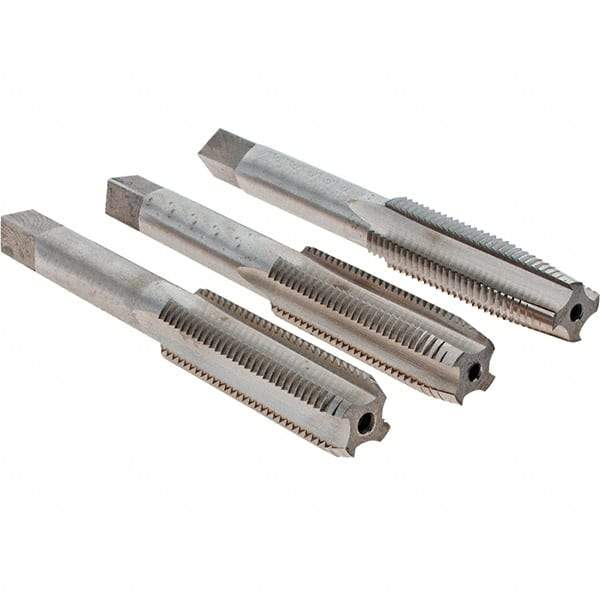 Cle-Line - 7/16-20 UNF, 4 Flute, Bottoming, Plug & Taper, Bright Finish, High Speed Steel Tap Set - Right Hand Cut, 3-5/32" OAL, 1-7/16" Thread Length, Series 0404 - Exact Industrial Supply