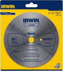 Irwin - 6-1/2" Diam, 5/8" Arbor Hole Diam, 140 Tooth Wet & Dry Cut Saw Blade - High Carbon Steel, Smooth Action, Standard Round Arbor - A1 Tooling