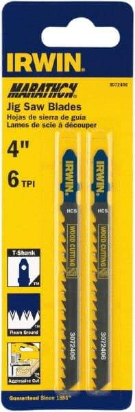 Irwin Blades - 4" Long x 0.049" Thick x 0.283" Wide, 6 Teeth per Inch, Carbon Steel Jig Saw Blade - Toothed Edge, T-Shank, Fleam Ground Tooth Set - A1 Tooling