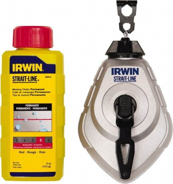 Irwin - 100' Long Reel & Chalk Set - Red, Includes (1) 4 oz Permanent Red Chalk (6:1) & (1) MACH6 Chalk Reel - A1 Tooling