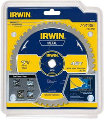 Irwin Blades - 7-1/4" Diam, 5/8" Arbor Hole Diam, 48 Tooth Wet & Dry Cut Saw Blade - Carbide-Tipped, Smooth Action, Standard Round Arbor - A1 Tooling