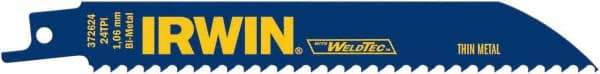 Irwin Blades - 6" Long, Bi-Metal Reciprocating Saw Blade - Straight Profile, 24 TPI, Toothed Edge, Tang Shank - A1 Tooling