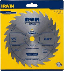 Irwin Blades - 7-1/4" Diam, 5/8" Arbor Hole Diam, 26 Tooth Wet & Dry Cut Saw Blade - High Carbon Steel, Smooth Action, Diamond Arbor - A1 Tooling