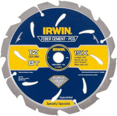 Irwin Blades - 12" Diam, 1" Arbor Hole Diam, 8 Tooth Wet & Dry Cut Saw Blade - Diamond-Tipped, Smooth Action, Standard Round Arbor - A1 Tooling