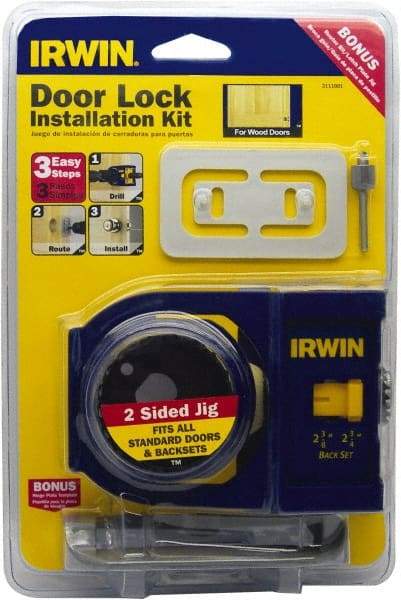 Irwin Blades - 7 Piece, 2-3/8" to 2-3/4" Saw Diam, Door-Lock Installation Hole Saw Kit - Carbon Steel, Includes 2 Hole Saws - A1 Tooling