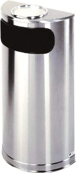 Rubbermaid - 9 Gal Silver Half-Round Decorative Waste Receptacle With Top - Steel, 32" High x 18" Wide - A1 Tooling