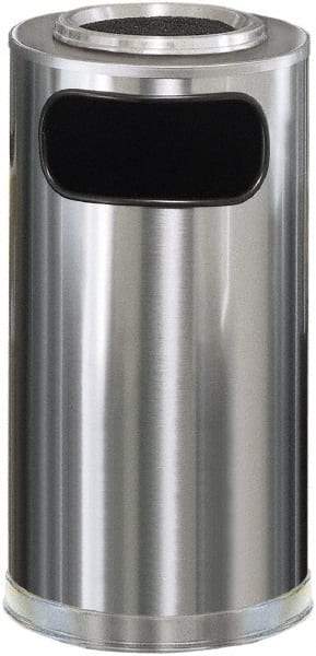 Rubbermaid - 12 Gal Silver Round Decorative Waste Receptacle With Top - Steel, 28" High - A1 Tooling