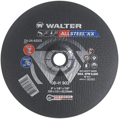 WALTER Surface Technologies - 24 Grit, 9" Wheel Diam, 1/8" Wheel Thickness, 7/8" Arbor Hole, Type 27 Depressed Center Wheel - Aluminum Oxide, Resinoid Bond, 6,600 Max RPM - A1 Tooling