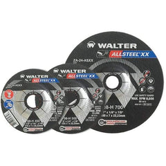 WALTER Surface Technologies - 24 Grit, 9" Wheel Diam, 1/4" Wheel Thickness, 7/8" Arbor Hole, Type 27 Depressed Center Wheel - Aluminum Oxide, Resinoid Bond, 6,600 Max RPM - A1 Tooling