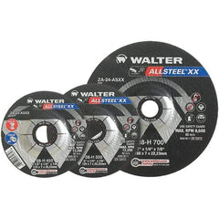 WALTER Surface Technologies - 24 Grit, 7" Wheel Diam, 1/4" Wheel Thickness, Type 27 Depressed Center Wheel - Aluminum Oxide, Resinoid Bond, 8,600 Max RPM - A1 Tooling