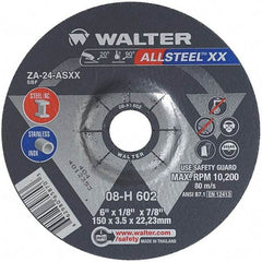 WALTER Surface Technologies - 24 Grit, 6" Wheel Diam, 1/8" Wheel Thickness, 7/8" Arbor Hole, Type 27 Depressed Center Wheel - Aluminum Oxide, Resinoid Bond, 10,200 Max RPM - A1 Tooling