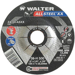 WALTER Surface Technologies - 24 Grit, 5" Wheel Diam, 1/4" Wheel Thickness, 7/8" Arbor Hole, Type 27 Depressed Center Wheel - Aluminum Oxide, Resinoid Bond, 12,200 Max RPM - A1 Tooling