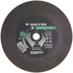 WALTER Surface Technologies - 12" 30 Grit Aluminum Oxide Cutoff Wheel - 3/32" Thick, 1" Arbor, 5,100 Max RPM, Use with Chop Saws - A1 Tooling