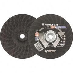 WALTER Surface Technologies - 30 Grit, 9" Wheel Diam, 5/64" Wheel Thickness, 7/8" Arbor Hole, Type 27 Depressed Center Wheel - Aluminum Oxide, Resinoid Bond, 6,600 Max RPM - A1 Tooling