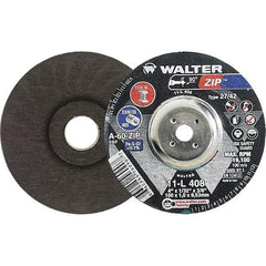 WALTER Surface Technologies - 60 Grit, 4" Wheel Diam, 1/32" Wheel Thickness, 3/8" Arbor Hole, Type 27 Depressed Center Wheel - Aluminum Oxide, Resinoid Bond, 19,100 Max RPM, Compatible with Die Grinders & Straight Shaft Grinder - A1 Tooling