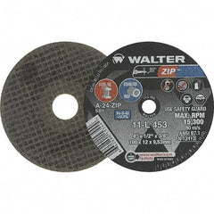 WALTER Surface Technologies - 4" 24 Grit Aluminum Oxide Cutoff Wheel - 1/2" Thick, 3/8" Arbor, 19,100 Max RPM, Use with Die Grinders - A1 Tooling