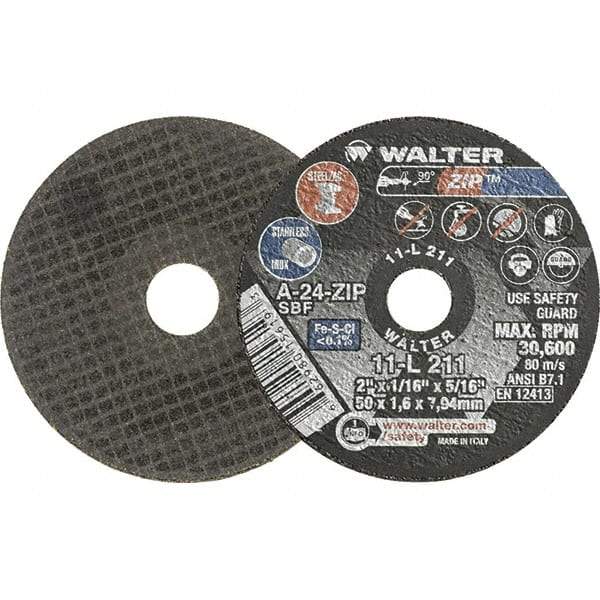 WALTER Surface Technologies - 2" 24 Grit Aluminum Oxide Cutoff Wheel - 1/16" Thick, 5/16" Arbor, 31,000 Max RPM, Use with Die Grinders - A1 Tooling