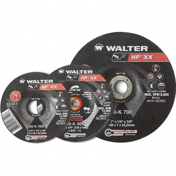 WALTER Surface Technologies - 16 Grit, 9" Wheel Diam, 1/4" Wheel Thickness, Type 28 Depressed Center Wheel - Aluminum Oxide, Resinoid Bond, 6,600 Max RPM - A1 Tooling