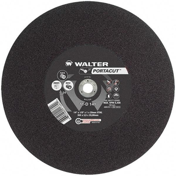 WALTER Surface Technologies - 14" 24 Grit Aluminum Oxide Cutoff Wheel - 1/8" Thick, 20mm Arbor, 5,400 Max RPM, Use with Electric & Gas Powered Saws - A1 Tooling