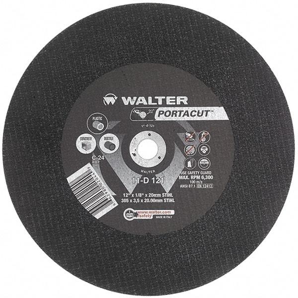 WALTER Surface Technologies - 12" 24 Grit Aluminum Oxide Cutoff Wheel - 1/8" Thick, 20mm Arbor, 6,300 Max RPM, Use with Electric & Gas Powered Saws - A1 Tooling