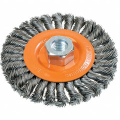 WALTER Surface Technologies - 4-1/2" OD, 5/8-11 Arbor Hole, Knotted Steel Wheel Brush - 3/8" Face Width, 0.02" Filament Diam, 15,000 RPM - A1 Tooling