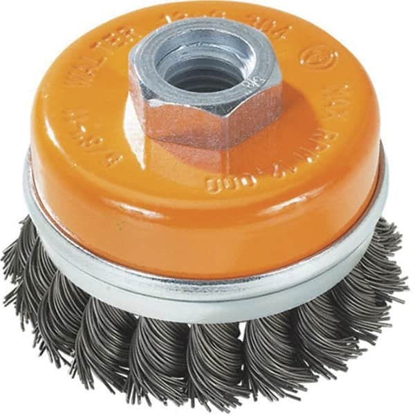 WALTER Surface Technologies - 6" Diam, 5/8-11 Threaded Arbor, Steel Fill Cup Brush - 0.02 Wire Diam, 8,600 Max RPM - A1 Tooling