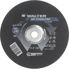 WALTER Surface Technologies - 46 Grit, 9" Wheel Diam, 5/64" Wheel Thickness, 7/8" Arbor Hole, Type 27 Depressed Center Wheel - Aluminum Oxide/Silicon Carbide Blend, Resinoid Bond, 6,600 Max RPM - A1 Tooling