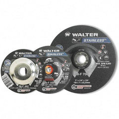 WALTER Surface Technologies - 30 Grit, 9" Wheel Diam, 1/4" Wheel Thickness, Type 27 Depressed Center Wheel - Aluminum Oxide, Resinoid Bond, 6,600 Max RPM - A1 Tooling