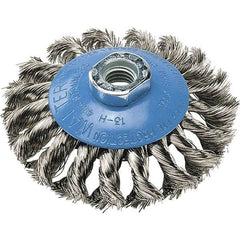 WALTER Surface Technologies - 7" Diam, 5/8-11 Threaded Arbor, Stainless Steel Fill Cup Brush - 0.02 Wire Diam, 10,000 Max RPM - A1 Tooling