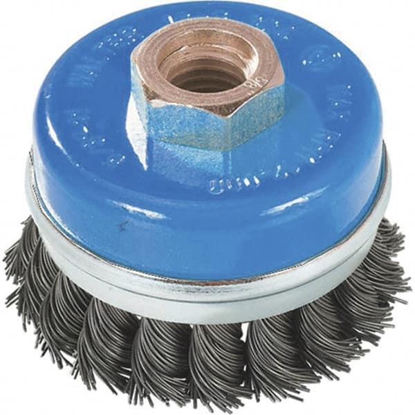 WALTER Surface Technologies - 3" Diam, M14x2.00 Threaded Arbor, Stainless Steel Fill Cup Brush - 0.02 Wire Diam, 12,000 Max RPM - A1 Tooling