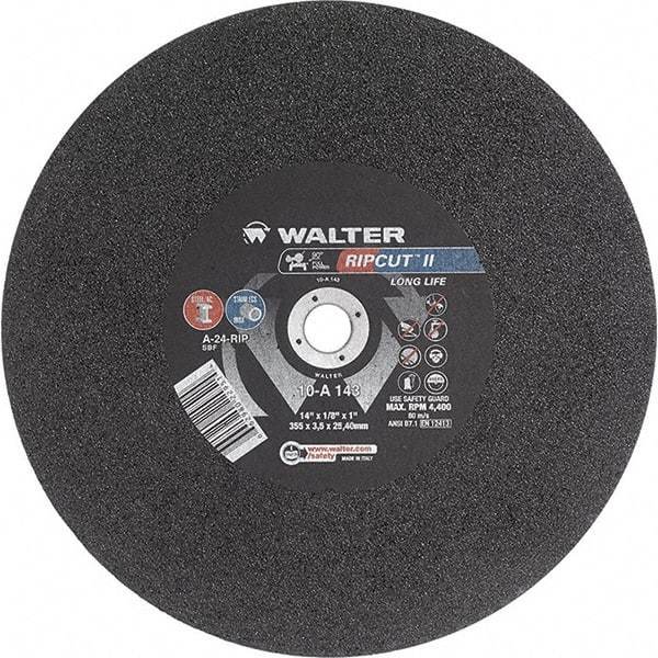 WALTER Surface Technologies - 14" 24 Grit Aluminum Oxide Cutoff Wheel - 1/8" Thick, 1" Arbor, 4,400 Max RPM, Use with Stationary Tools - A1 Tooling