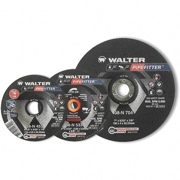 WALTER Surface Technologies - 20 Grit, 9" Wheel Diam, 5/32" Wheel Thickness, Type 27 Depressed Center Wheel - Aluminum Oxide/Silicon Carbide Blend, Resinoid Bond, 6,600 Max RPM - A1 Tooling