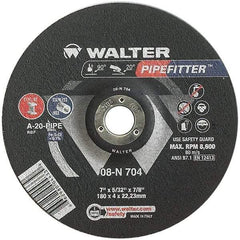 WALTER Surface Technologies - 20 Grit, 7" Wheel Diam, 5/32" Wheel Thickness, 7/8" Arbor Hole, Type 27 Depressed Center Wheel - Aluminum Oxide/Silicon Carbide Blend, Resinoid Bond, 8,600 Max RPM - A1 Tooling