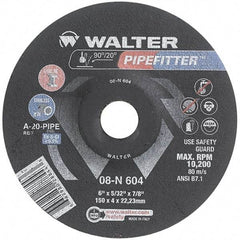 WALTER Surface Technologies - 20 Grit, 6" Wheel Diam, 5/32" Wheel Thickness, 7/8" Arbor Hole, Type 27 Depressed Center Wheel - Aluminum Oxide/Silicon Carbide Blend, Resinoid Bond, 10,200 Max RPM - A1 Tooling