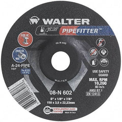 WALTER Surface Technologies - 24 Grit, 6" Wheel Diam, 1/8" Wheel Thickness, 7/8" Arbor Hole, Type 27 Depressed Center Wheel - Aluminum Oxide/Silicon Carbide Blend, Resinoid Bond, 10,200 Max RPM, Compatible with Angle Grinder - A1 Tooling