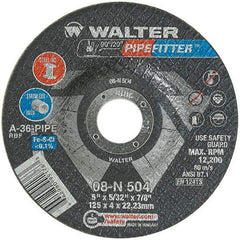 WALTER Surface Technologies - 36 Grit, 5" Wheel Diam, 5/32" Wheel Thickness, 7/8" Arbor Hole, Type 27 Depressed Center Wheel - Aluminum Oxide/Silicon Carbide Blend, Resinoid Bond, 12,200 Max RPM - A1 Tooling