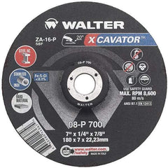 WALTER Surface Technologies - 16 Grit, 9" Wheel Diam, 1/4" Wheel Thickness, Type 27 Depressed Center Wheel - Aluminum Oxide, Resinoid Bond, 6,600 Max RPM - A1 Tooling