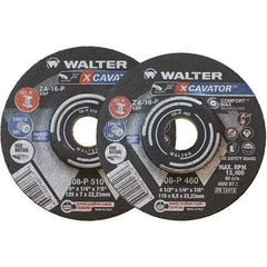 WALTER Surface Technologies - 16 Grit, 9" Wheel Diam, 1/4" Wheel Thickness, 7/8" Arbor Hole, Type 27 Depressed Center Wheel - Aluminum Oxide, Resinoid Bond, 6,600 Max RPM - A1 Tooling