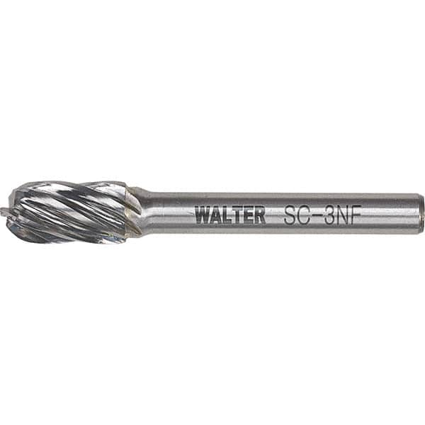 WALTER Surface Technologies - 5/16" Cut Diam, 1/4" Shank Diam, Cylinder Ball End Head Double Cut Burr - Carbide, 3/4" LOC - A1 Tooling