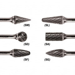 WALTER Surface Technologies - 1/8" Cut Diam, 1/8" Shank Diam, Cone Head Double Cut Burr - Carbide, 1/2" LOC - A1 Tooling