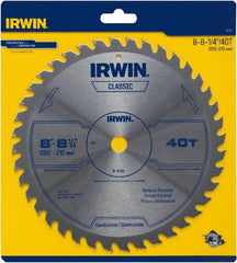 Irwin Blades - 8-1/4" Diam, 5/8" Arbor Hole Diam, 40 Tooth Wet & Dry Cut Saw Blade - Carbide-Tipped, Smooth Action, Diamond Arbor - A1 Tooling