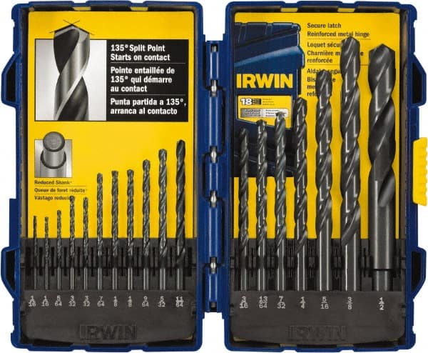 Irwin - 1/16 to 1/2", 135° Point, Oxide Finish, High Speed Steel Jobber Length Drill Bit Set - A1 Tooling