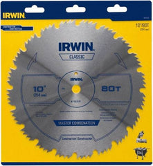 Irwin Blades - 10" Diam, 5/8" Arbor Hole Diam, 80 Tooth Wet & Dry Cut Saw Blade - High Carbon Steel, Smooth Action, Standard Round Arbor - A1 Tooling