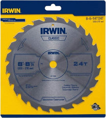 Irwin Blades - 8-1/4" Diam, 5/8" Arbor Hole Diam, 24 Tooth Wet & Dry Cut Saw Blade - Carbide-Tipped, Smooth Action, Diamond Arbor - A1 Tooling