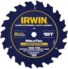 Irwin Blades - 5-3/8" Diam, 10mm Arbor Hole Diam, 18 Tooth Wet & Dry Cut Saw Blade - Carbide-Tipped, Straight Action, Standard Round Arbor - A1 Tooling