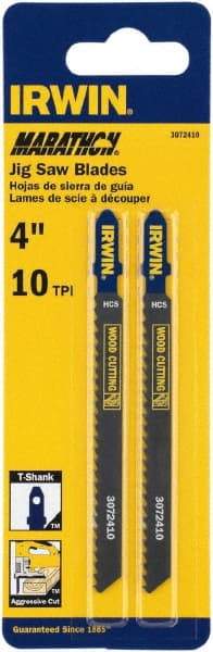 Irwin Blades - 4" Long x 0.047" Thick x 0.295" Wide, 10 Teeth per Inch, Carbon Steel Jig Saw Blade - Toothed Edge, T-Shank, Mill Tooth Set - A1 Tooling