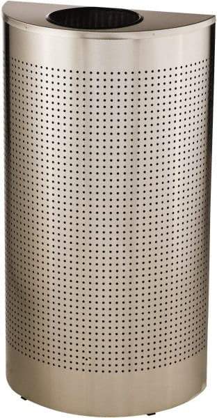 Rubbermaid - 12 Gal Silver Half-Round Decorative Waste Receptacle With Top - Stainless Steel, 32" High x 18" Wide - A1 Tooling