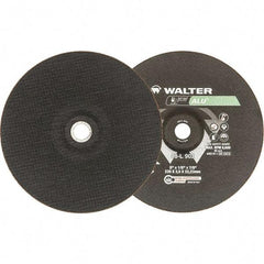 WALTER Surface Technologies - 24 Grit, 9" Wheel Diam, 1/8" Wheel Thickness, 7/8" Arbor Hole, Type 27 Depressed Center Wheel - Aluminum Oxide, Resinoid Bond, 6,600 Max RPM - A1 Tooling